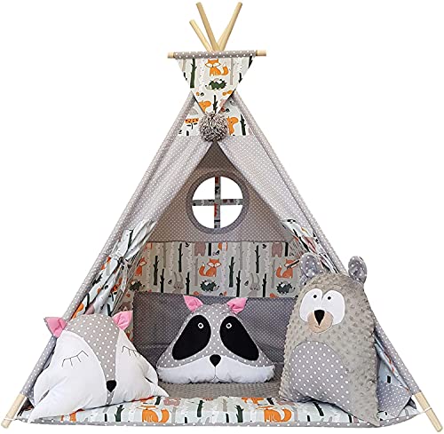 Tenda Teepee Per Bambini Con Luci Fatate - Tenda Gioco Indiano 120x120x160cm, Cotone E Legno - Foto 8