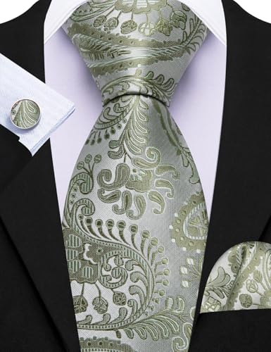 Image of Barry.Wang Paisley Tie Fashion Set Hanky Cufflinks Neckties for Men Woven Silk