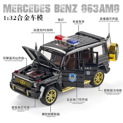 Image of VARIYA ENTERPRISE Metal Pull Back Diecast Car 1:32 Mercedes Amg G63 G Klessa Police Pull Back Car Model With Sound Light Boys Gifts Toys For Kids?Pack Of 1?,Multicolor
