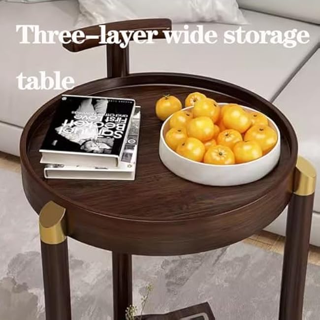 Wood Side Table 3-Tier Modern End with Wheels,Small Round Nightstand Bedside Table,Mobile Unit Organizer Serving Trolley Storage Cart for Kitchen(Style-1) (Style)-6tkJBaTO