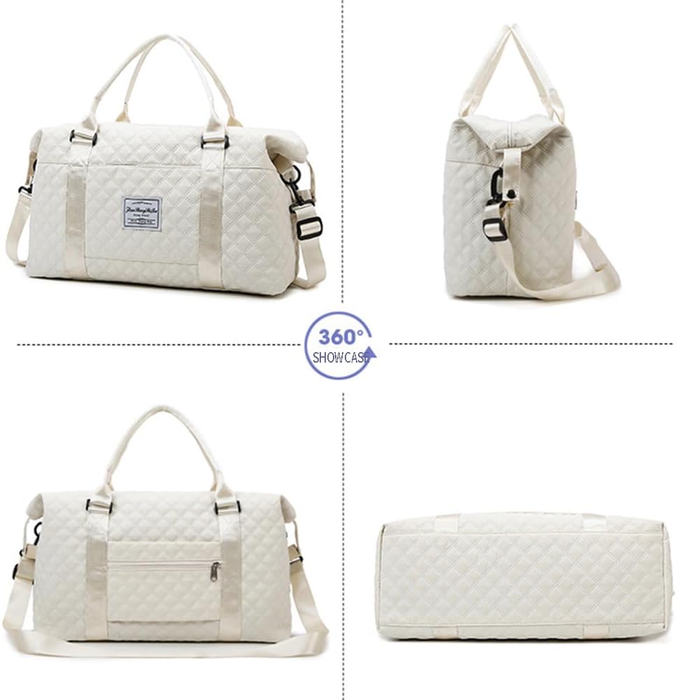 Cute Travel Bag Weekend White Duffel Cute Overnight Gym Tote Carry On Bag for Women (Ivory White) - Image 6