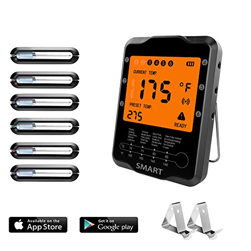 BBQ Food Meat Thermometer Bluetooth Wireless Digital Remote Control with 6 Probes