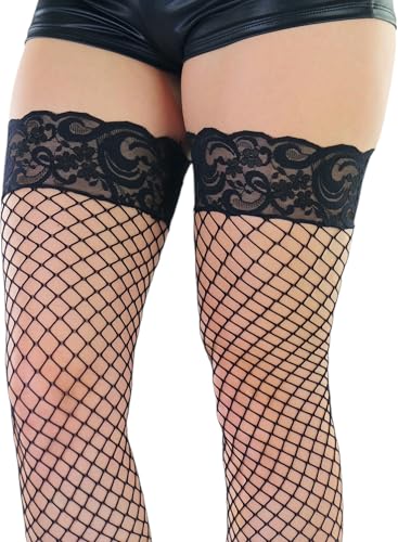Image of ToBeInStyle Women's Vibrant Large Net Fishnet Thigh High Elastic Nylon Novelty Stockings