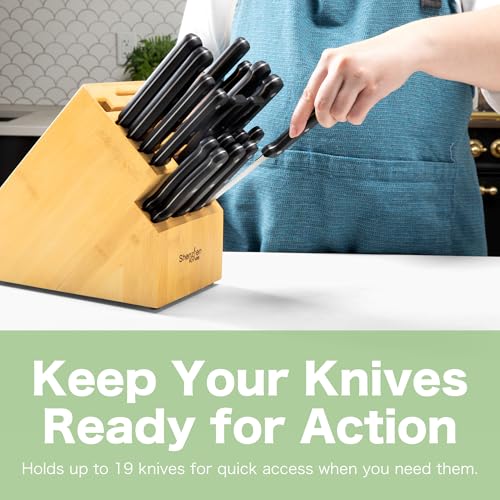 Shenzhen Knives 20 Slot Universal Knife Block: X-Large Bamboo Finish Wood Knife Block Without Knives Countertop Butcher Block Knife Holder And Organizer With Wide Slots For Easy Kitchen Knife Storage thumb #4