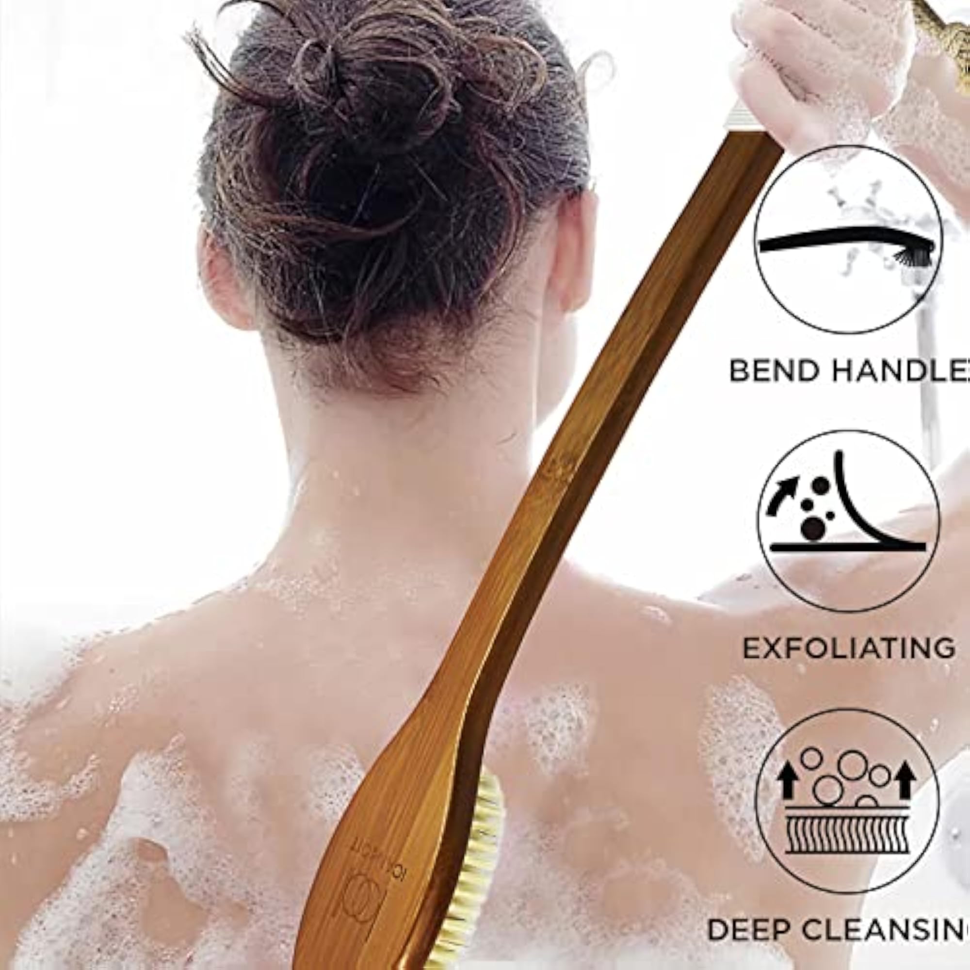 Natural Boar Bristles Long Handle Bath Brush, Exfoliating