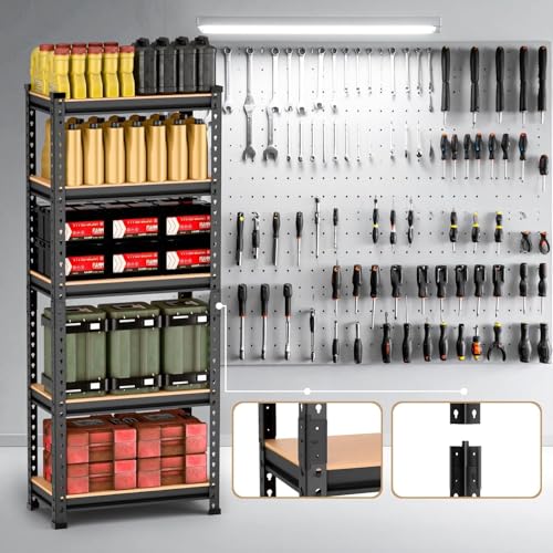 Image of 5 Tier Heavy Duty Storage Rack - Boltless Metal Shelving Unit with Adjustable Shelves, Powder Coated Steel Frame, MDF Board Shelves for Garage, Warehouse, Kitchen & Office Storage (5 Shelf)