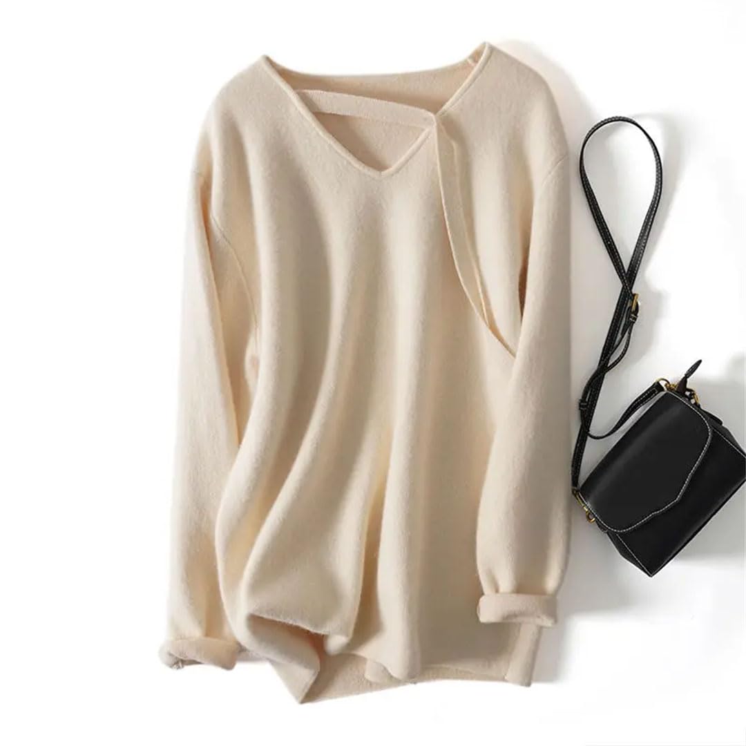 Maglione da donna a tinta unita con scollo a V autunno e inverno di media lunghezza maglione lavorato a maglia maglione