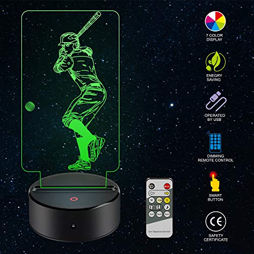 Amazefan Baseball Night Light For Kids - 3D Baseball Night Lamp 7 Colors Optical Illusion Touch & Remote Control With 2 Acrylic Flats Best Birthday Christmas New Year Gifts For Boys Girls Baby #TOP7