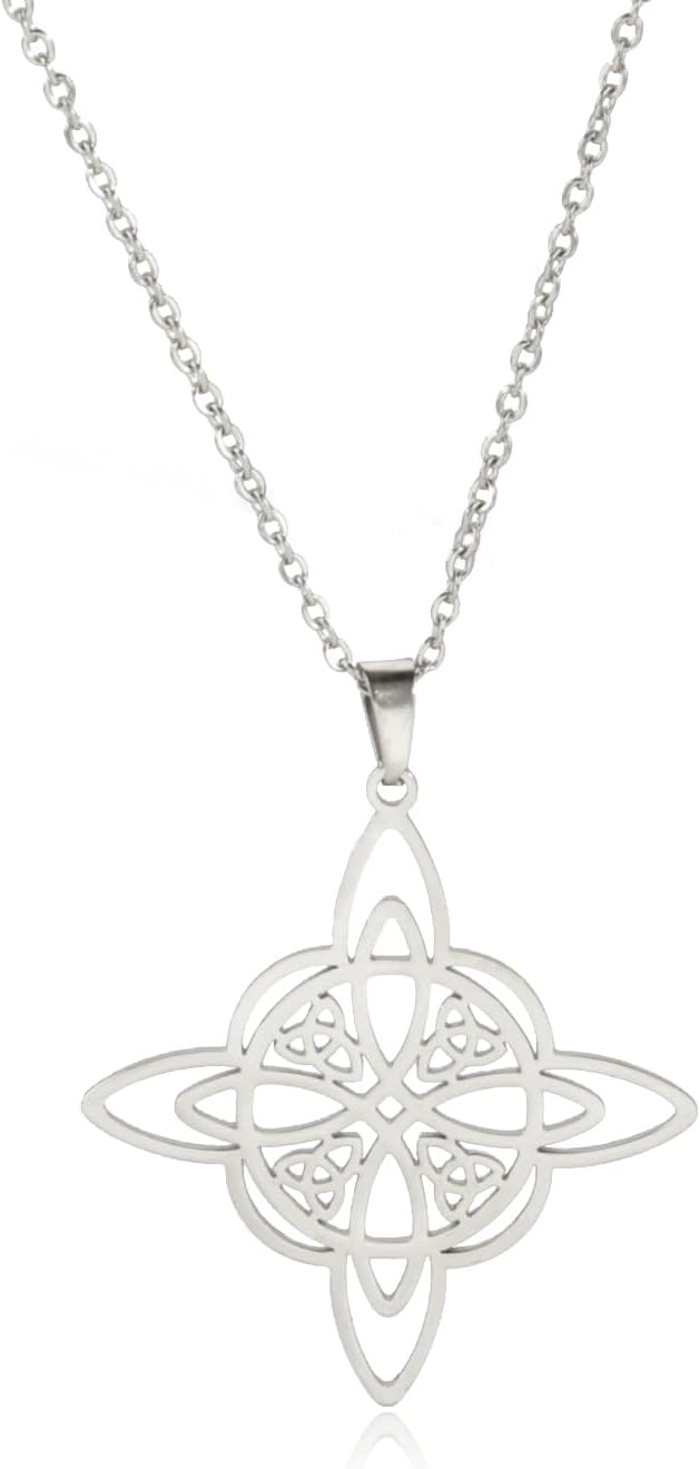 kkjoy Hexen Knoten Ring van Roestvrij Staal Magische Knoten 4-Punt Keltische Knoten Hekserij Amulet Ringen voor Vrouwen Meisjes, Diameter 17 mm, Roestvrij staal, Geen edelsteen