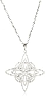 kkjoy Witches Knot Necklace Stainless Steel Pagan Wiccan Symbol Pendant Magic Knot 4-Pointed Celtic Knot Witchcraft Necklace for Women