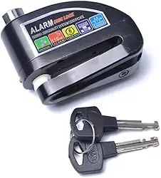 Trava de Disco com Alarme para Moto, Liga Metálica, 110dB, Resistente à Água, Azul/Vermelho/Preto, com 2 Chaves, 13,5x7x19cm (Preto)