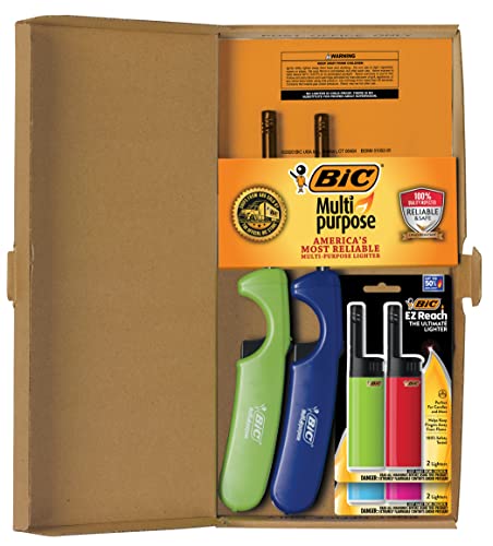 BIC Lighter Combination Pack, 2 Multi Purpose Lighters with Long Metal Wand, Classic Collection and 4 EZ Reach Candle Lighters, The Ultimate Lighter with Wand, Assorted Colors