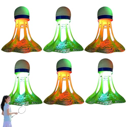 6 PCS Windproof Glow Badminton High Elasticity Shuttlecocks Multi-Color Light Up Design for Night Practice Outdoor Training Family Games and School Activities (multicolored)