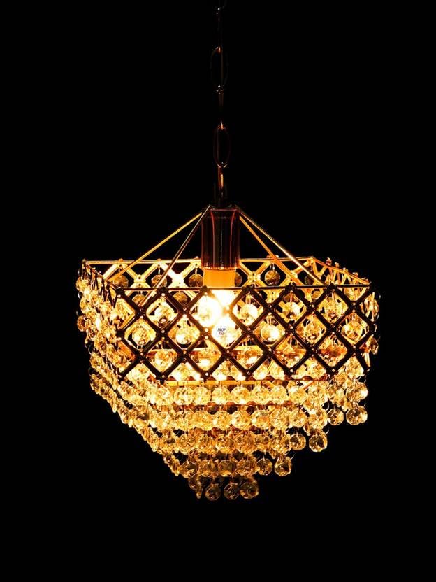 Image of Prop It Up Crystal Chandelier for Home, Gold Finish with Glass Crystals for Hall, Vintage Style, 23 cm Diameter, Indoor Lighting for Living Room, Dining, Entryway, Without Bulb