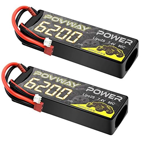 POVWAY 2S 6200mAh 7.4V LiPo Battery Hard Case 80C with T Plug for RC Cars, RC Truck,Buggy-2pack Cover