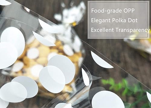 Miniatura 3 de JOERSH Bolsas de plástico transparente con refuerzo inferior de 8.1 x 5 pulgadas, con lazos, diseño de lunares blancos, bolsas de dulces pequeñas