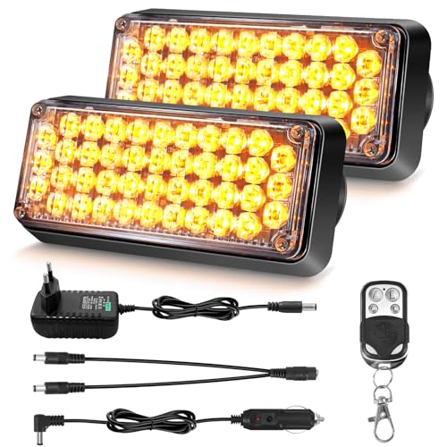 Dinfu LED Warnleuchte akku mit Fernsteuerung, 12V gelbes blinklicht auto magnet kabellose 5 Modes wiederaufladbare tragbare led blitzer mit Ladekabel für Auto Pkw Truck Traktor KFZ LKW