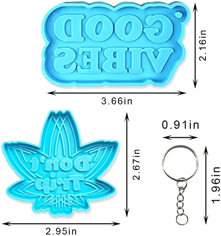2Pcs Words Maple Leaf Silicone Resin Molds, Good Vibes Keychain Molds with Holes, Don't Trip Keychain Molds for Epoxy Resin Kit with 8 Key Rings for DIY Crafts Cake Biscuits Icecream Soap Making image 5