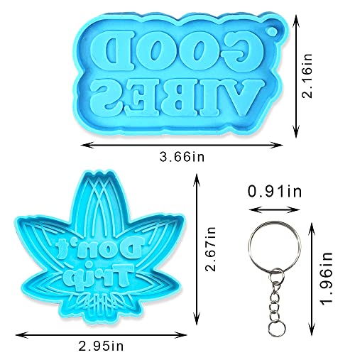 2Pcs Words Maple Leaf Silicone Resin Molds, Good Vibes Keychain Molds With Holes, Don't Trip Keychain Molds For Epoxy Resin Kit With 8 Key Rings For Diy Crafts Cake Biscuits Icecream Soap Making #TOP1