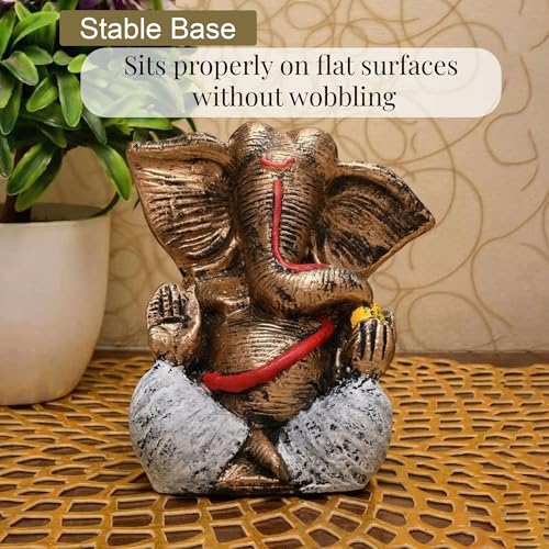 Image of Kuber Industries Set of 3 Small Bal Ganesha Figurines for Car Dashboard | Resin Ganpati Murti | Idols for Home Decor /Temple /Office Desk & Puja | Brown