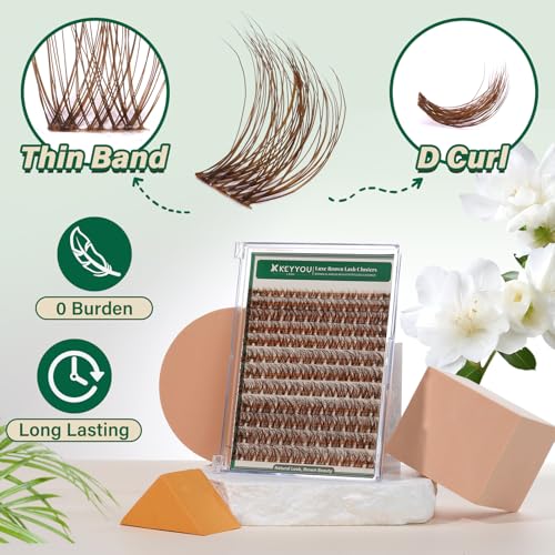 Image of KEYYOU Brown Lash Clusters 3D Wispy D Curl Individual Lashes 8-18mm MIX