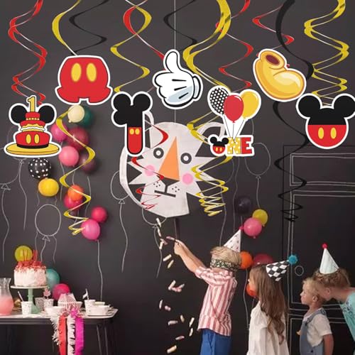 Image of Red 1st Birthday Hanging Swirl Decorations, Mouse Birthday Party Ceiling Streamers, Mouse Theme Party Supplies, Party Favors for Boys Kids(38 Pcs)