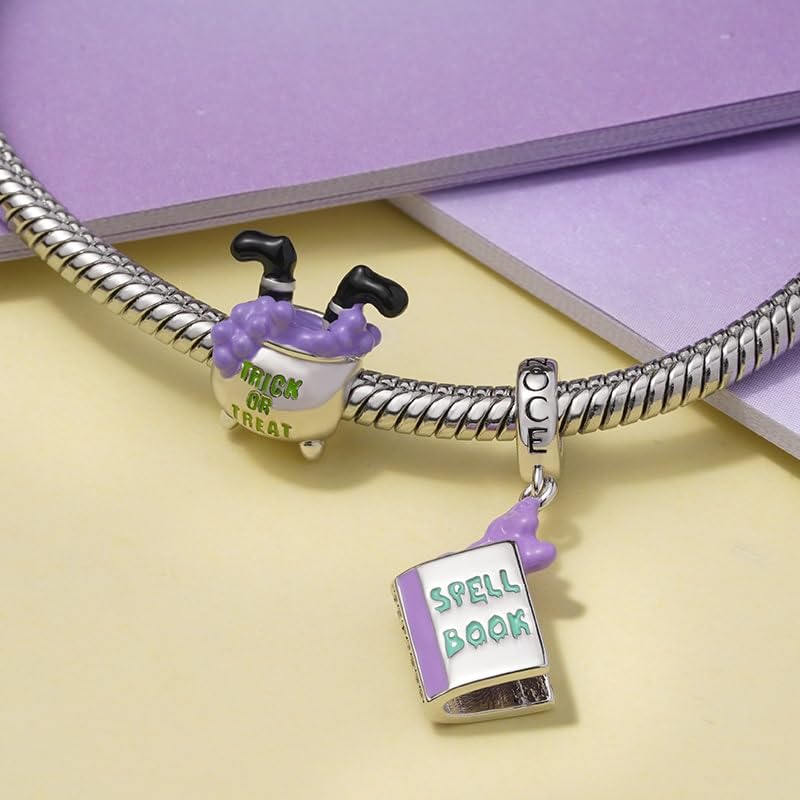 GNOCE Halloween Trick or Treat Witches Pot Charm Sterling Silver Bead Halloween Charm Fit Bracelet/Necklace for Women Wife/Jewelry Gift3