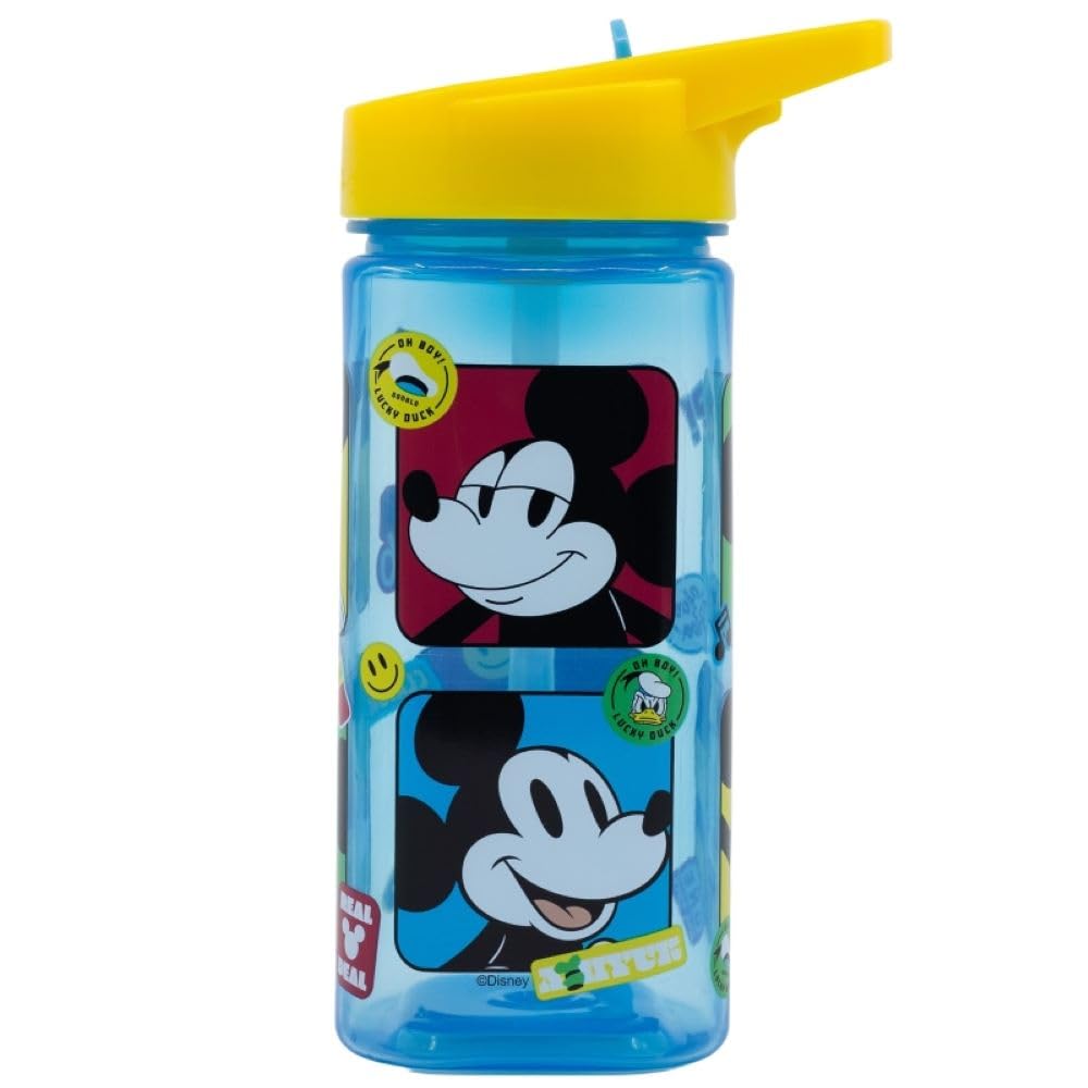 Mickey Reusable Square Water Bottle Drink Bottle with built-in handle for Easy Carry School Lunch Kids Childrens 510ml BPA free Plastic (Mickey) - Image 3