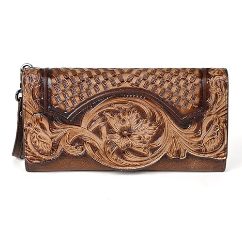 Women's Wallet Genuine Leather Snap Wallets Vintage Purse Organizer Clutch Bag with Wristlet