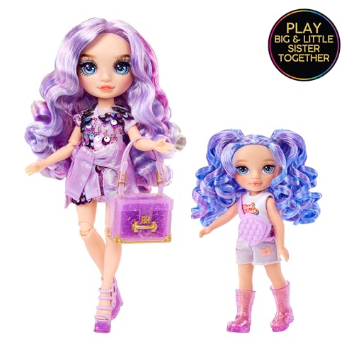 Rainbow High Littles - Amethyst Willow - Kleine, Bewegliche Modepuppe - Lila 14 cm Große Puppe mit Handtasche und Magischem Hund - für Kinder und Sammler