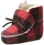 Mud Pie Baby Boys' Buffalo Check Flannel Sherpa Booties, Red, 0-6 Months