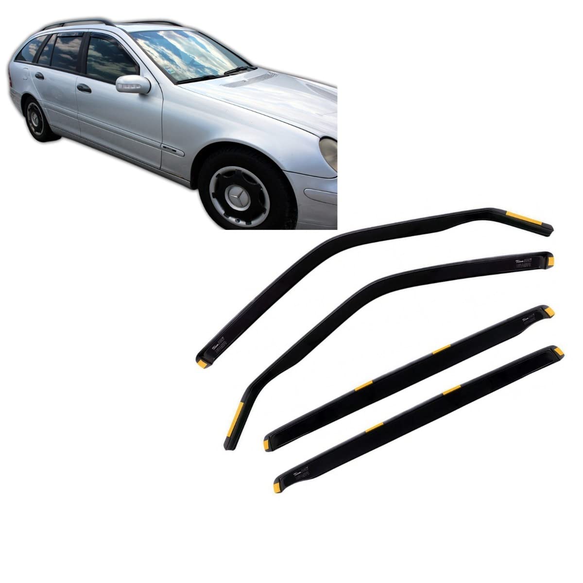 J&J AUTOMOTIVE Windabweiser passend für Mercedes C Klasse S203 2000-2007 4tlg, Heko Regenabweiser Vorne Hinten Getönt Dunkel Passform