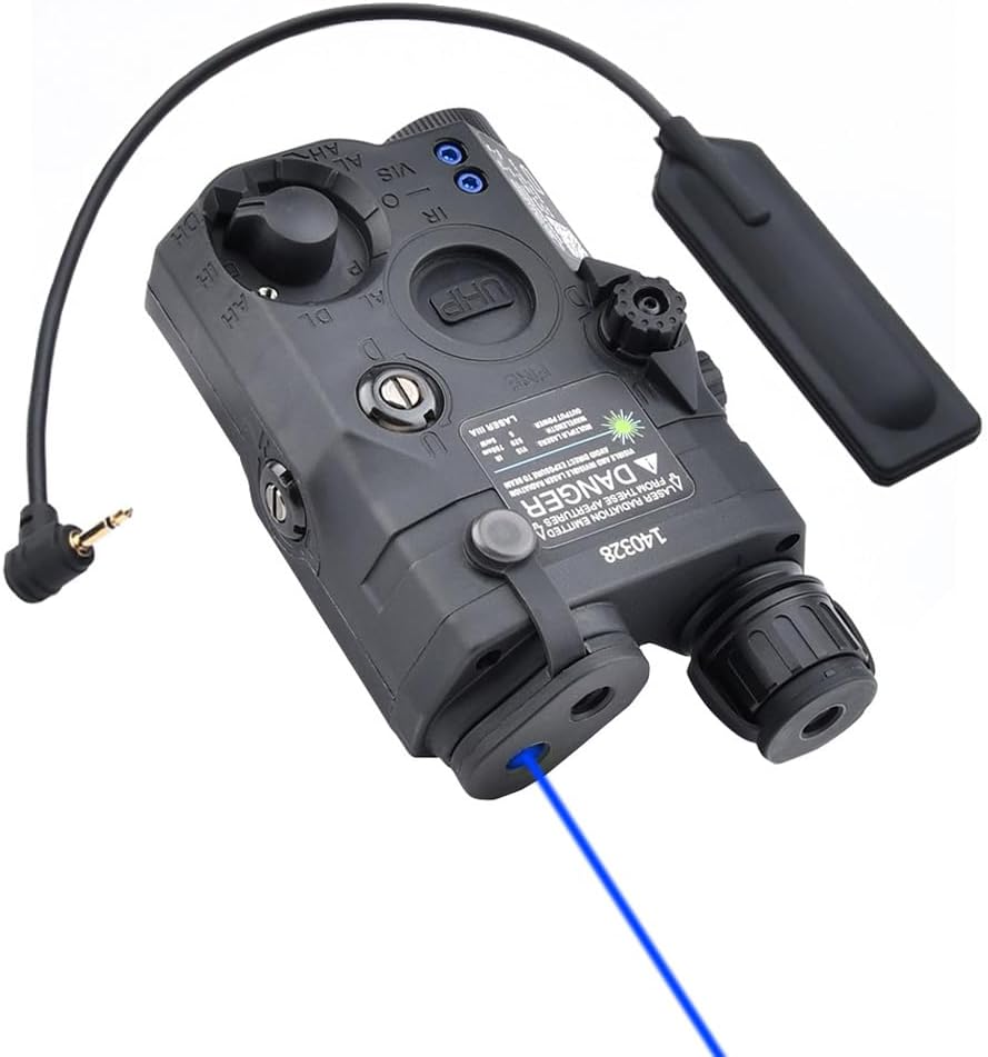 Plastic PEQ-15 Box Laser Sights，with IR Laser + Red/Green/Blue Laser Sight + Strobe/Momentary/Constant Modes Whitelight LED 200 Lumens Flashlight，with Pressure Switch，for 20mm Rail