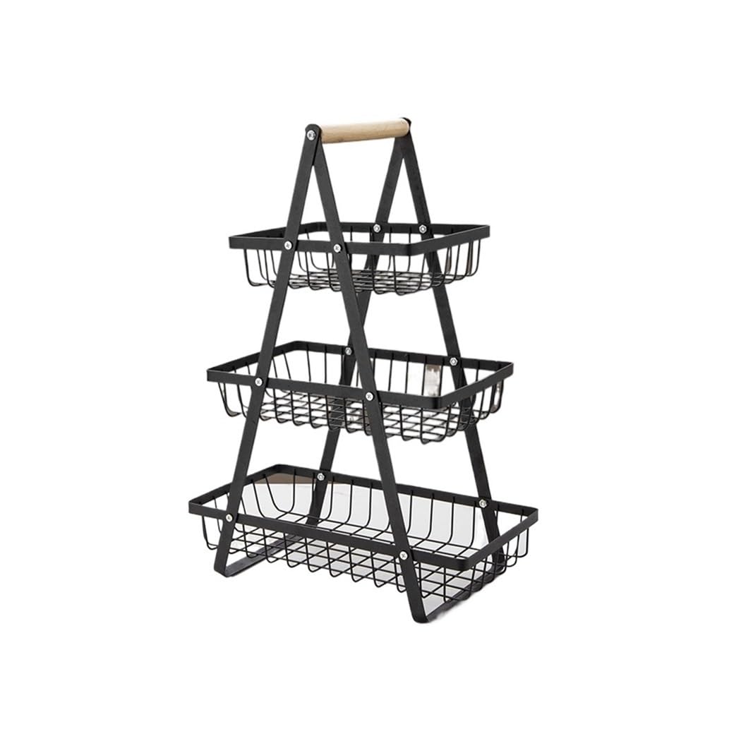 FZL02068LM Fruit Bowl Multi-layer Empty Mesh Portable Storage Basket Fruit Kitchen Snacks Rack Versatile(Black)