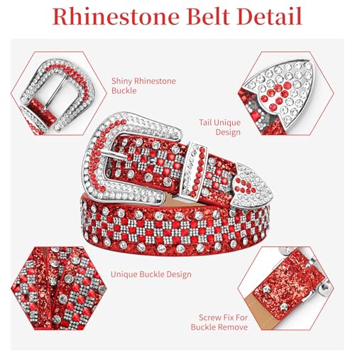 Unisex Rhinestone Bling Belt - Crystal Diamond Studded Genuine Leather Western Cowboy/Cowgirl Belt for Jeans2