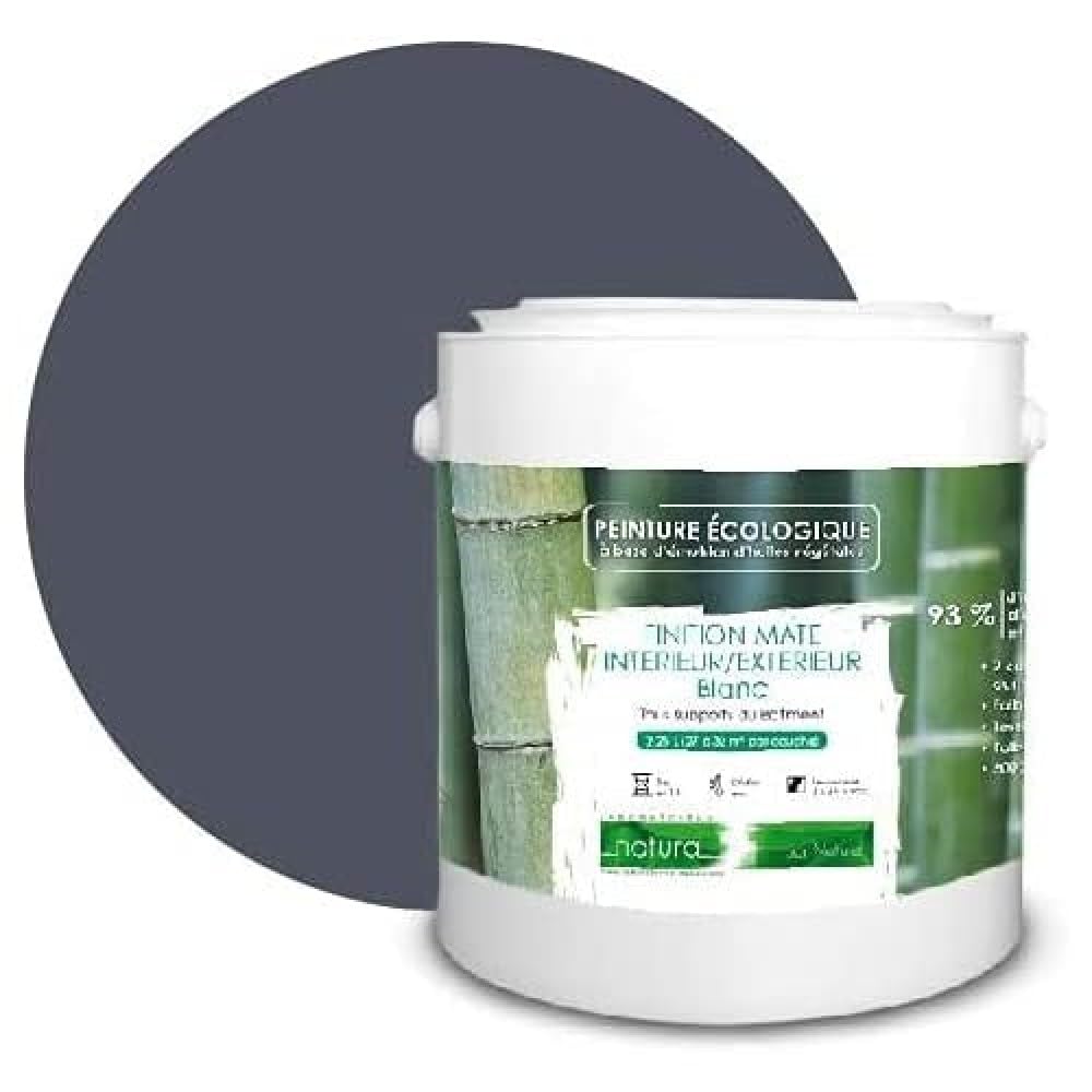 BOX DECO COULEURS Pintura natural ecológica interior exterior con aspecto mate Natura – 2,5 l/33 m² [Clase energética A+], gris antracita