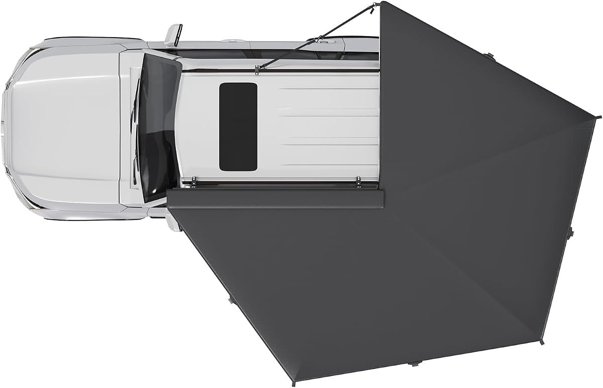 270 Degree Car Side Awning with Built-in LED Light, Fan-Shaped Wide Coverage for SUV, Van, Camper and Truck, Waterproof Overland Camping Shelter