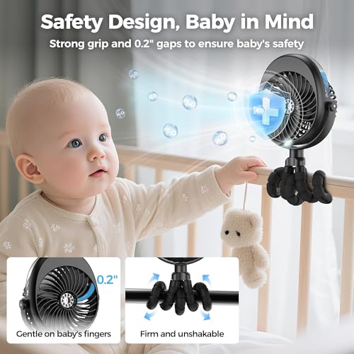 Image of 2026 Upgraded Misting Baby Stroller Fan Rechargeable, Flexible Tripod Clip for Car Seat Crib, Baby Shower Gifts & Baby Registry Search, Newborn Essentials for Beach Travel, Disney Summer Essentials
