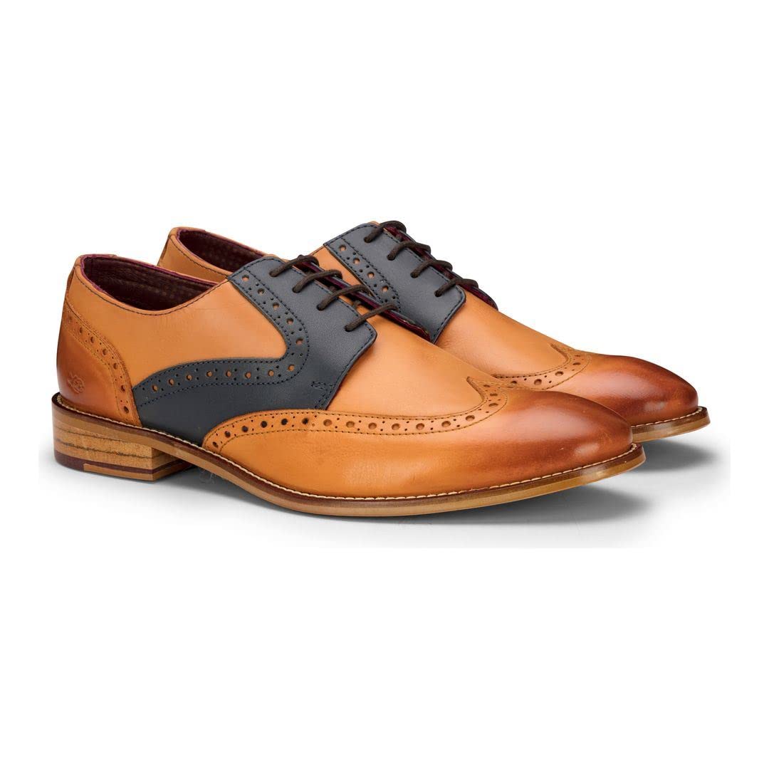 Scarpe Uomo Brogue Marrone Chiaro Marrone Rosso Classico Vintage Formale In Vera Pelle