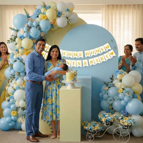 Image of Party Propz Baby Boy Welcome Home Decoration Kit - 32 Pcs Welcome Home Parents & Baby Banner Set with Pastel Balloons, Cradle Ceremony Decoration Items, It's a Boy Decoration (Cardstock, Latex)