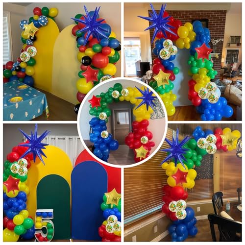 Image of Red Yellow Green Blue Balloon Arch Kit 123Pcs Rainbow Balloons Garland with Star Foil Balloon Cartoon Colorful Birthday Party Balloons for Boys Men Game Baby Shower Carnival Circus School Decorations