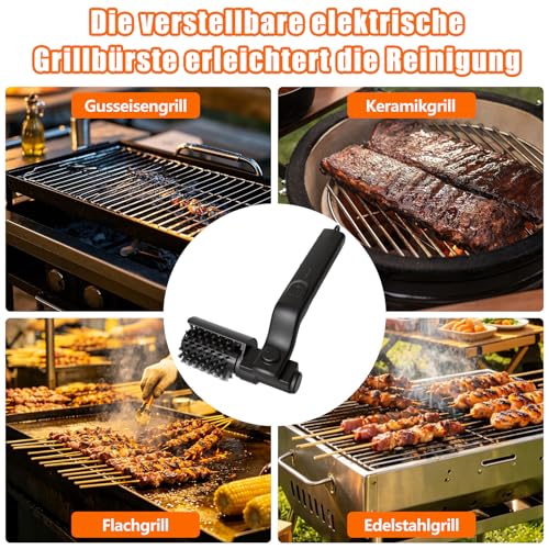 Elektrische Grillbürste, Elektrische Grill Reinigungsbürste, Akku Drahtbürste Grill, 180° Verstellbarem Winkel, Grillreiniger Elektrisch, 90 Min Laufzeit, Electric Grill Brush für Grillrost, Smoker