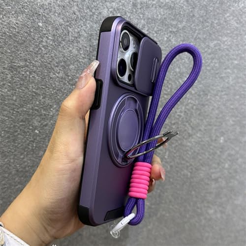 Coque magnétique iPhone 15 Pro violet foncé avec dragonne pour vos sorties