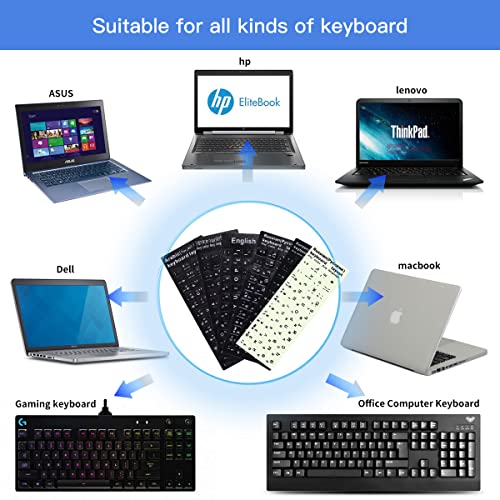 2PCS Pack Universal English Keyboard Stickers Glow in The Dark, Keyboard Letters Stickers for Computer Laptop Notebook Desktop (English-Glow)