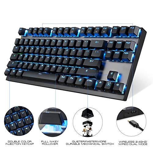 MOTOSPEED 2.4GHz Wireless/Wired Mechanical Keyboard 87Keys Led Backlit Blue Switches Type-C Gaming Keyboard for Gaming and Typing,Compatible for Mac/PC/Laptop - Thumbnail 7