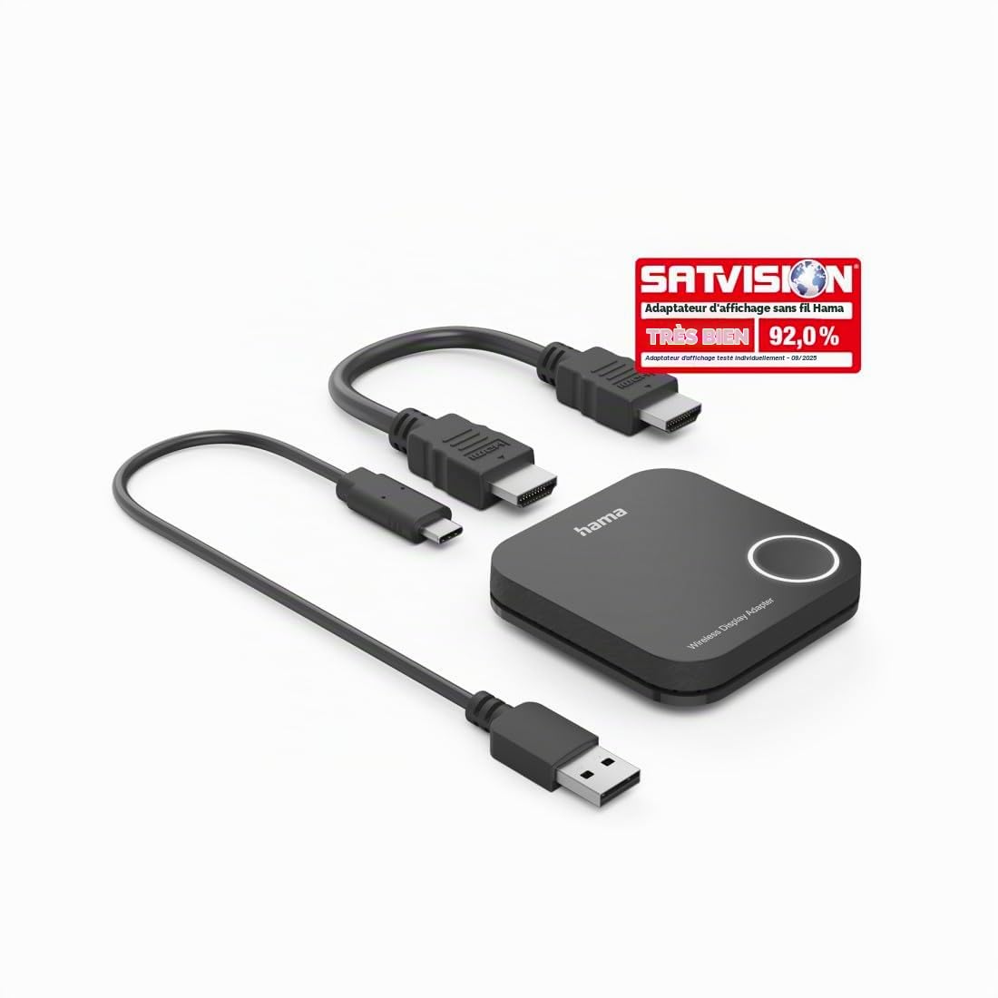 Hama Adaptateur d'Affichage sans Fil HDMI Full HD Streamer TV Dongle, Noir | Transmetteur Wireless Display Miracast, PC Smartphone sur TV Moniteur Projecteur, Garantie 10 Ans, WiFi, Câbles Inclus