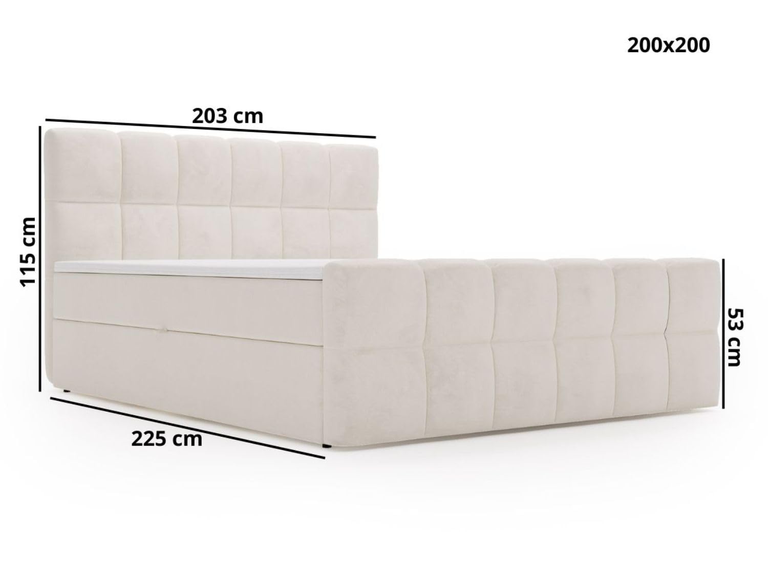 GRAINGOLD Alicante Bett, Boxspringbett mit Bettkasten, Polsterbett mit Bonell-Matratze, Velvet-Stoff, mit Topper, mit Kopfteil (Schwarz, 200x200)