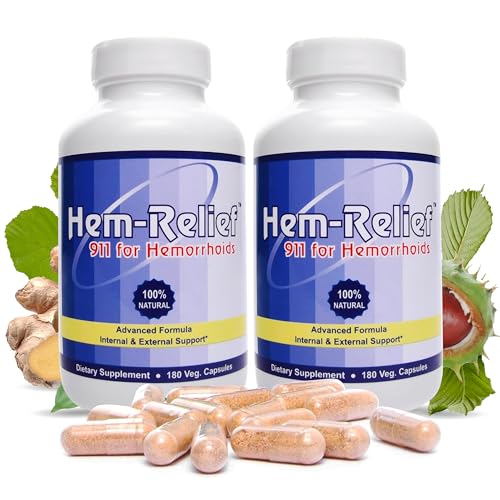 Hem-Relief Western Herbal & Nutrition 911: Natural Hemorrhoid Pills, Eases Itching, Burning & Discomfort, Effective Hemorrhoid Treatment and Capsules, Hemorrhoid Shrinking Treatment 360 Veg Cap