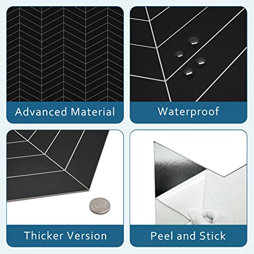 Sunwings Chevron Backsplash Tile For Kitchen Peel And Stick, Arrow Stone Composite Self Adhesive Tiles Mosaic Wall Tile For Kitchen 10 Sheets Black #TOP5