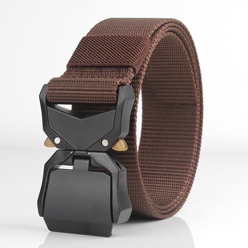 Tactical Belt for Men – Lightweight, Adjustable, Foldable Nylon Webbing with Heavy-Duty Quick Release Buckle – Durable Outdoor & Work Belt – Ideal Gift for Hikers and Everyday Wear(Brown)